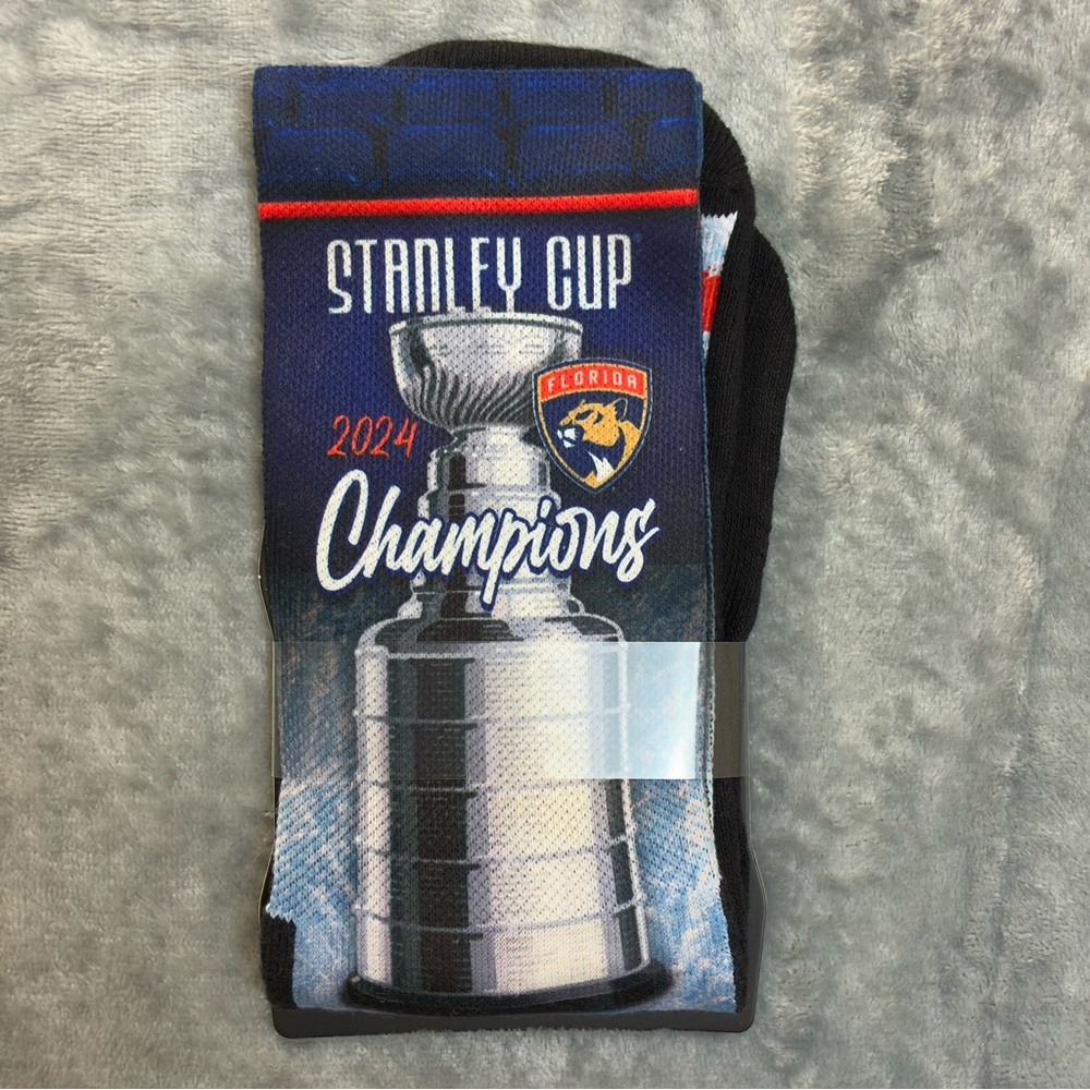 NEW Florida Panthers 2024 Stanley Cup Champions Socks L-XL Rock’em NHL Hockey